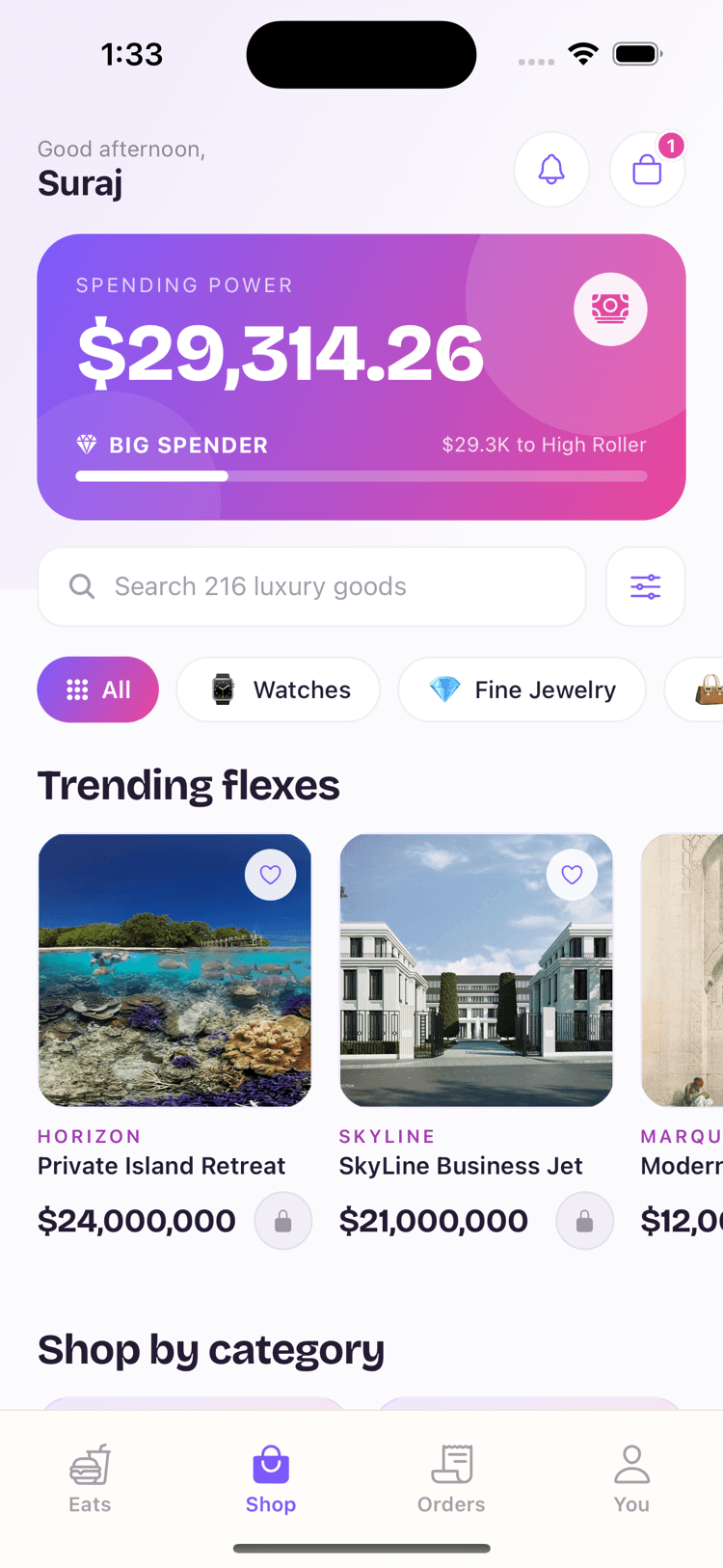 Splurge v2 — Spending power up top
